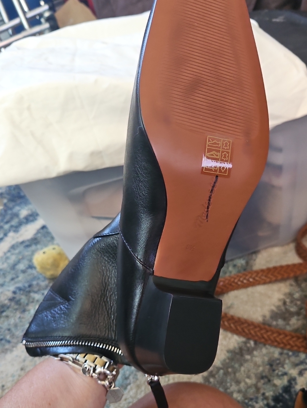 Madewell Black Leather Ankle Boots with Silver Zipper Accent - Picture 5 of 6